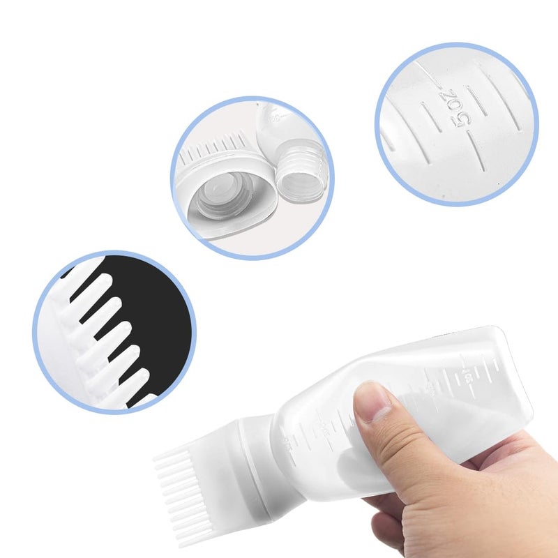 ELANE 4 Pcs Root Comb Applicator Bottle 6oz,Hair Oil Applicator Bottle for Hair,Oil Comb Applicator Hair Bottle Applicator for Hair Dye Shampoos Hair Salons Camping Traveling(White) - Image 3